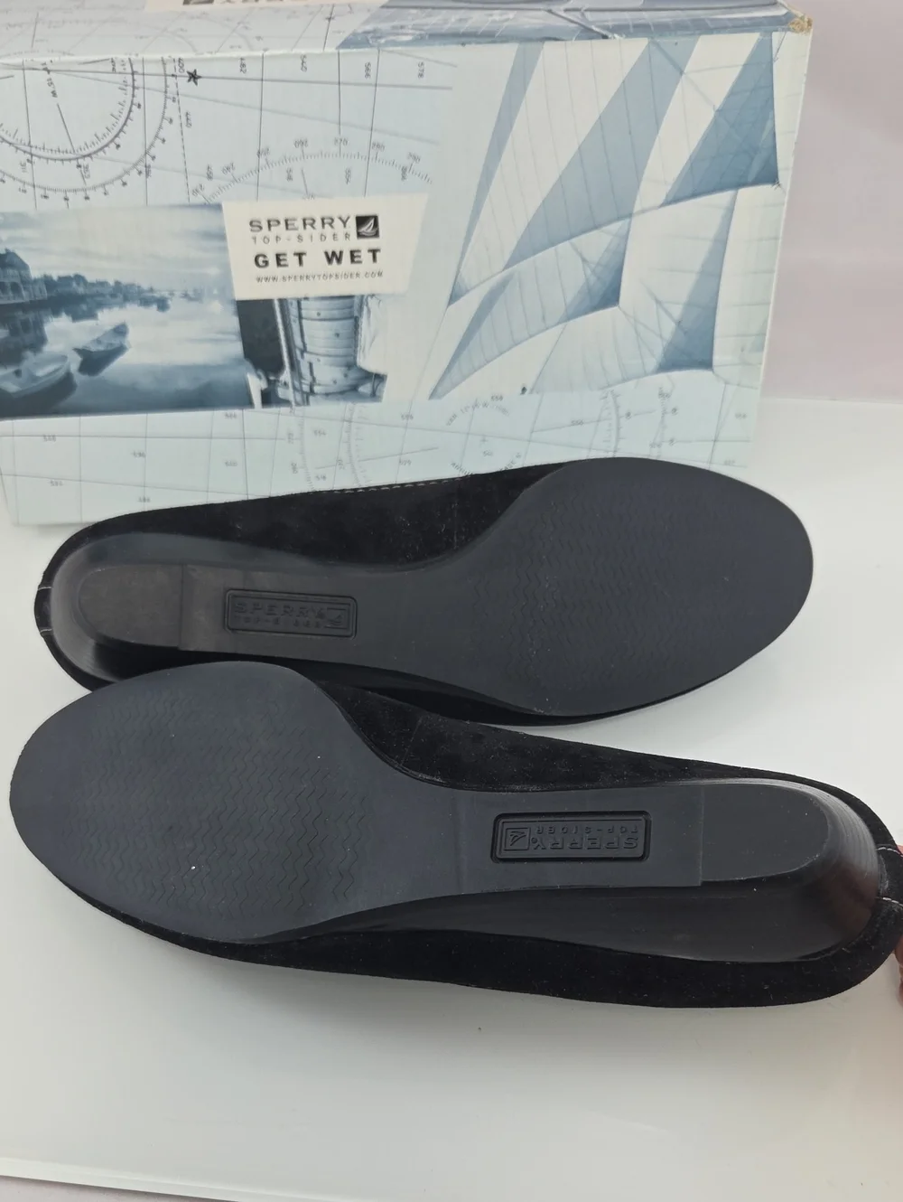 Sperry Camden Top-Sider Black Suede Wedge Ballet Flats Size 8.5